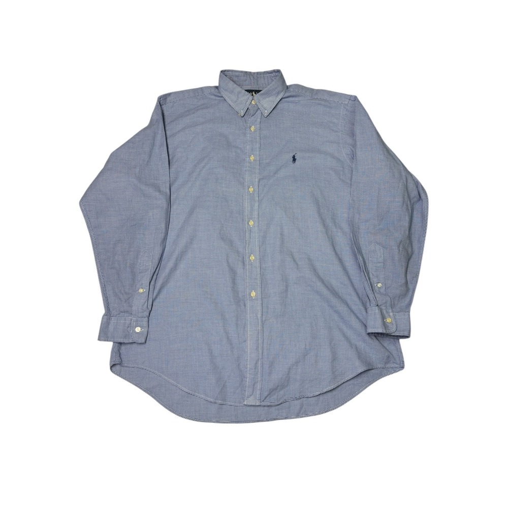 Ralph Lauren Yarmouth Mens Gingham Button Down Shirt 16 5 34 35 Blue White